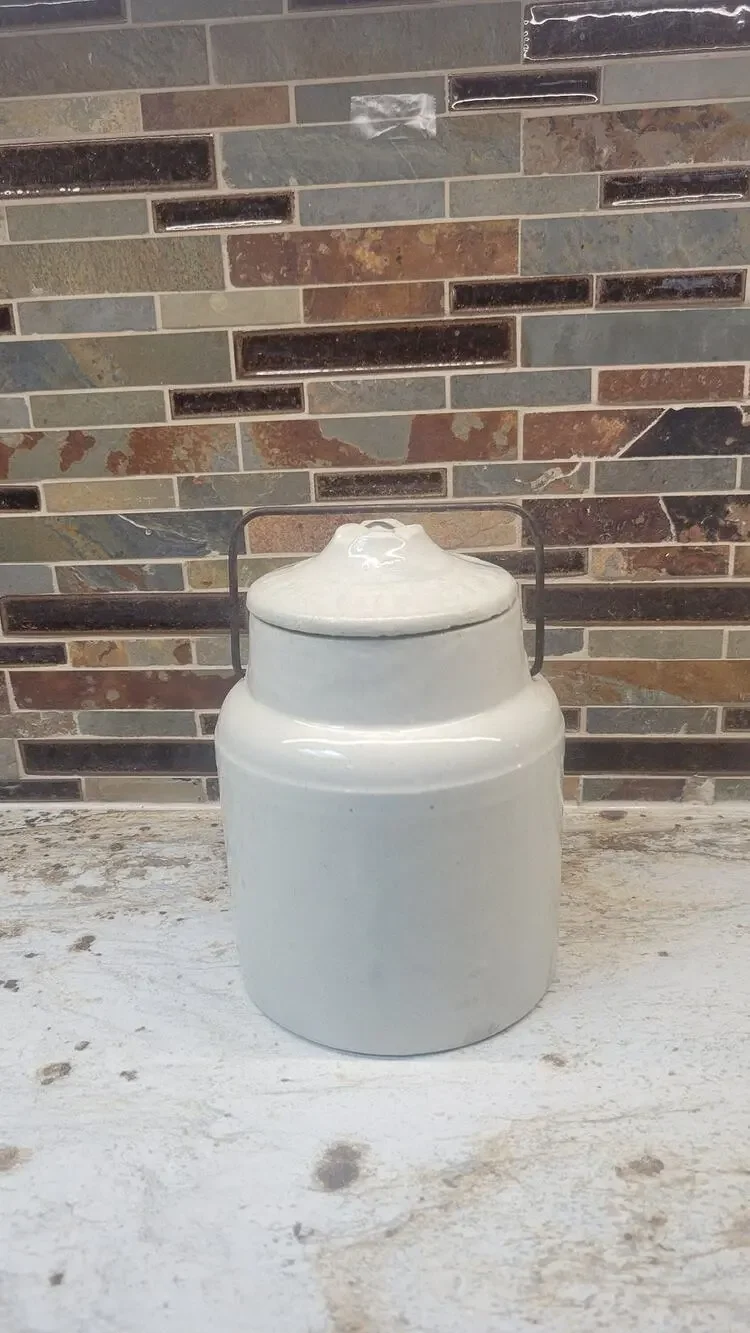 Antique Western Stoneware No 4 Weir Seal Canning Jar Crock Lid Wire Bail Handle